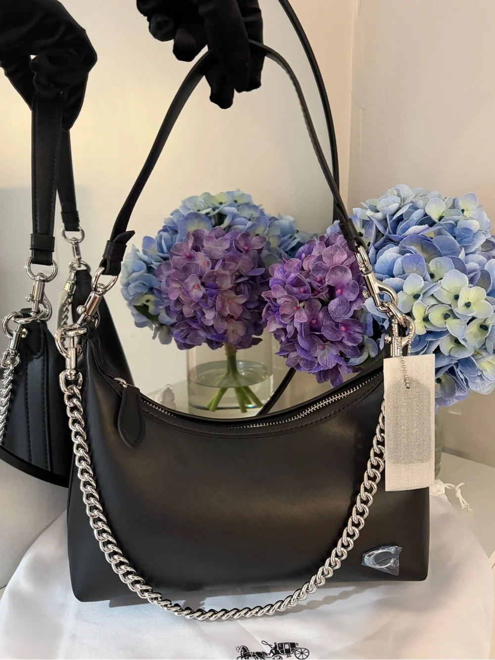 Coach Juliet Shoulder Bag 25 with a Silver Chain Black Soft Leather